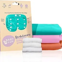 BABYLUX Basics Pack of 3 leakproof Reusable Cloth Diaper Quick Dry Pads | Freesize, Rash Free cloth diapers for babies 0 to 3 Years | Stay Dry Lasts up to 8 Hrs | Comes with 3 Diaper cover and 3 maxcool terry Pads (5-17kg)-picture-23