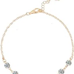 fabula by OOMPH Jewellery Metal Gold Tone Cubic Zirconia Anklet for Women & Girls (Gold & White)-picture-13