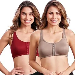 maroon Multicolor Women Cotton Brushed Lycra Full Coverage No Bounce, Non-Wired, Non-Padded 922 Pack of 2 Front Open Magic Bra Combo with Back Support-picture-13