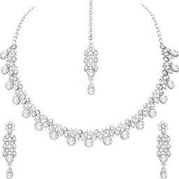 Silver Plated American Diamond Necklace and Earrings Set | Elegant Jewellery Set for Women and Girls | Perfect for Parties, Weddings, and Festive Occasions-image-97