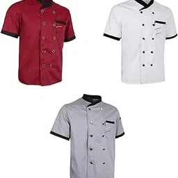 Chef Uniform Hotel Cafe Cook Food Servicing Coat Apparel for Women Men red white gray-image-1