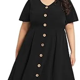 wild u Women Western Plus Size Casual Dress | Midi | Half Sleeve | Wooden Button | Stylish & Trendy | (Black, Size : 3XL to 8XL) image 1