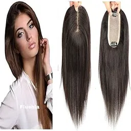 FLUSHIA Women's Hair topper In 2 Snap Clip for Women | Synthetic Hair Topper for Women/Girls, Dark Brown Color, Size -22 Inches Long With 2 Adjustable Hair Clip.-image-5
