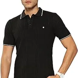 clapton Men's Knitted self Knit Polo T-Shirt, Cotton, Regular Fit,-picture-12