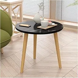 Woodilla Adjustable Wooden Handmade Portable Modern Round Coffee Table with Faux Marble Finish/Tea Table for Home, Patio Table,Garden and Living Room (Black)-picture-45