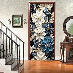 WHITECRAFTS 3D Flower Design Peel Stick Door Wallpaper | Self-Adhesive Vinyl Sticker | Peel and Stick Murals for Doors, Almirahs, Tables, Fridges | Waterproof, (30x78 inch) | 389-image-4
