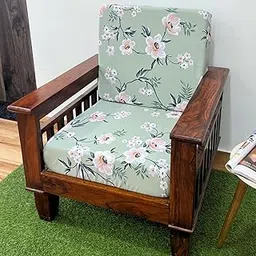 Chipkali® Stretchable Wooden Sofa Seat Cover Pack of 5 Seater, Sofa Back Cushion Cover, Printed Sofa slipcover Polycotton (Sky Floral)-picture-30