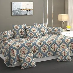 RRC Super Soft Brushed Microfiber Cotton Diwan Set, 1 Single Bedsheet (60 X 90 Inches),5 Cushion Covers(16X 16 Inches) And 2 Booster Covers(16 X 32 Inches) (8 Pcs Set) (Blue), 144 tc-image-87