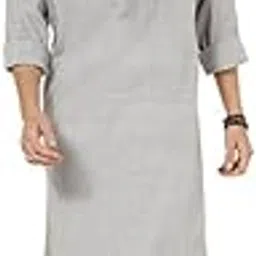 fabindia Men's Cotton Relaxed Kurta (20051044_Grey-picture-14