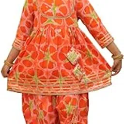 craftlovershub Baby Girl Flower Printed Suit Dhoti Set – Cotton Kurti with Matching Dhotis & Dupatta | Ethnic Indian Traditional Outfit-Orange-picture-24