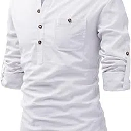 trendivastra Men's Cotton Blend Fabric Full Sleeve Spread Collar Beige Short Kurta-picture-44