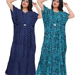 prathavastra Women Casual Floral Printed Multicolor Night Wear Gown_Free Size Kaftan_Cotton Kaftan Nighty Pack of 2_KRNT3-picture-34