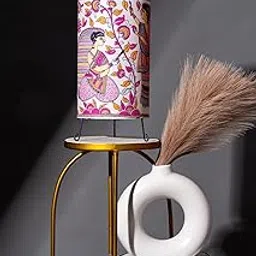 ASWAL HANDICRAFT Bedside 9 Inch Table Lamp Rayon Fabric Shade for Nightstand, Dresser, Living Room, Kids Room, Dorm Bedroom, Decorative Living Room [Bulb Not Included] (Pink Madhubani)-picture-47