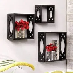 Wall Mounted Home Decorative Wall Shelves for Living/Bedroom Decoration Set of 3 Shelves Square Shape (Black) Home Decor-picture-34