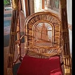 HM SERVICES Single Seater Cane Wood Swing Chair with Cushion -(Brown)-image-20