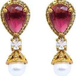 zeello Elegant Gold-Plated Drop Earrings Red Teardrop, Pearl Fashion Jewelry for Women-picture-16