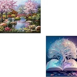 HASTHIP® DIY 5D Diamond Painting Combo Kit, Peach Blossom Bridge 11.8x15.8in & White Tree of Life 12x16in, Full Drill Rhinestone Art for Wall Decor, Crafts, Scrapbooking, Journaling-picture-10