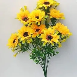 Priyam Shopping Hub Artificial Yellow Sunflower Arrangement Bunch,7 Stick and 7 Silk Flowers Bouquet, 30cm Table Centrepiece Plants for Home and Office Decor-picture-52
