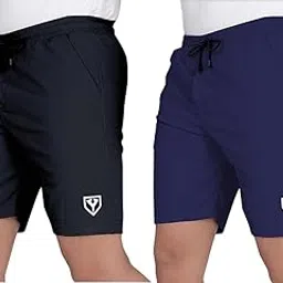 Men's Blend Shorts with Stylish Design Comfortable & Versatile Active Sports Wear Combo Pack (Black-Navy Blue-L)-picture-33