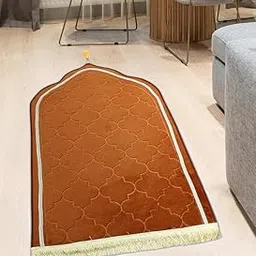 KETOSTICS® Velvet Prayer Mat 44x28 inch Musalla Janamaz for Namaz Muslim Brown (Gold)-picture-24