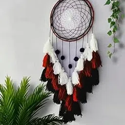 M/S Rakhi Handicraft 8-Inch Handmade Tassel Dream Catcher Wall Decoration 35.5cm x 71cm (14" x 28") (Maroon-White)-image-38