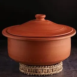 Swadeshi Blessings Exclusive Range Unglazed Clay Pot for Cooking & Serving with Lid/Earthen Kadai/Mud Handi/Mitti Ke Bartan (with Mirror Shine) + ASH for Cleaning (3.5 Liters)-picture-15