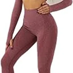 Workout Sets for Women 2 Piece Yoga Gym Outfits Seamless Ribbed Leggings with Long Sleeve Tops-image-2