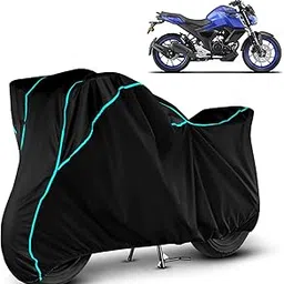 VOICO Water Resistant Bike Cover Dustproof UV Protection Bike Body Cover for Yamaha FZS Fi V4 All-Weather Protection with Aqua Blue Piping - (Black)-picture-35