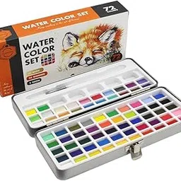 LEROKAS 72 Colors Solid Pigment Watercolor Paint Set with 50 Basic, 20 Metallic, 2 Neon Colors, Includes Water Brush and Metal Case, Non-Toxic Half Pans for Painting and Art Supplies-picture-20