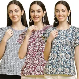 pinkmint Women's Printed Combo Tops ll Regular Fit Ruffle Trim Petal Sleeve ll Fancy Girls Top (Pack of 3)-picture-20