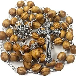 nazareth store Catholic Prayer Rosary Olive Wood Beads Necklace Holy Soil Medal & Metal Cross Velvet Gift Bag-picture-50