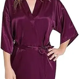 FOXBOOM Women's Kimono Robe Silk Bathrobe Sleepwear Short Satin Robes for Bridal Bridesmaids Dressing Gown (Medium, Mulberry)-picture-15