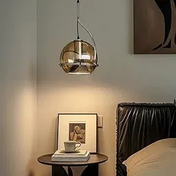 Glowave® Modern LED Rotatable Circular Glass Globe Gold Finish Bedside Kitchen Living Room Pendant Hanging Light Ceiling Lamp - Warm White (4119)-image-43