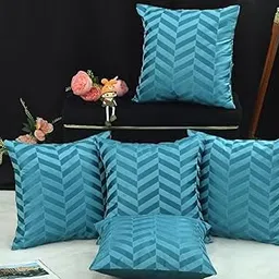 TRIMLY Blue Velvet Cushion Cover – 40x40 cm Pack of 5 | Soft, Elegant & Machine Washable image 1
