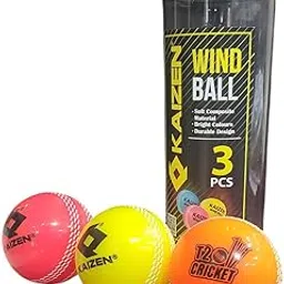 Kaizen Wind Ball Cricket Balls, Soft Composite Material, 3 Pieces, Multi-Colour-image-0