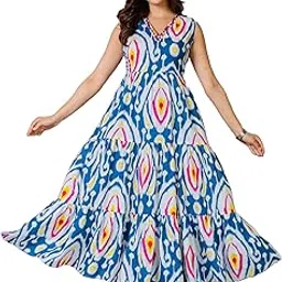 rd fab Women's V-Neck Sleeveless Anarkali Cotton Blend, Floral Print, Ankle Length, Casual Wear Dress-picture-33