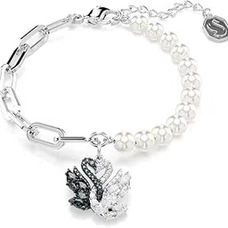 swarovski Swan Bracelet, Crystal Pearl, Swan, Black, Rhodium-Plated, Medium, Crystals, rhodium-plated, Cubic Zirconia, crysta-picture-26