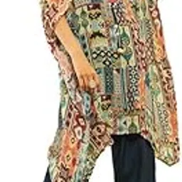 soch Womens Blue Chinon Tile Printed Kaftan Suit with Shells & Tassels-picture-20