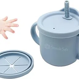 SNOWIE SOFT® Silicone Sippy Cup with Straw Baby Cup Silicone Training Cup with 2 in 1 Lid, Teether Straw & Draining Lid, BPA-Free Spill Proof Non-Slip Baby Straw Cups 6-12 Months Toddlers, 250ml Blue-image-52