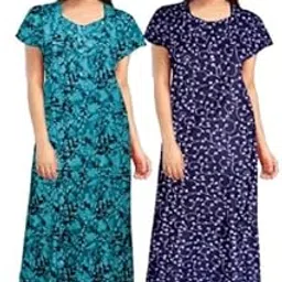 Permium Combo Cotton Long Half Sleeve Printed Nighty for Women-Pink-Black-image-85