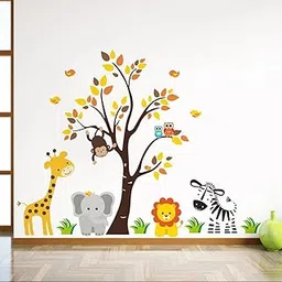 rawpockets PVC Vinyl Decals ' Baby Jungle Animals Story ' Extra Large Size (Wall Coverage Area - Height 85 Cms X Width 110 Cms)(Pack Of 1) Wall Reusable Self-Adhesive Sticker-picture-11