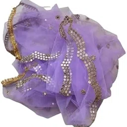 elegance Versatile Fashionable Women Embroidered Net Full Size Chunni/Dupatta - Mirror work (Lavender)-picture-13