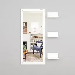 Wall Mount Rectangular Wall Mirror 120 x 40 x 1.5 Cm with Shelves for Home Decor Engineered Wood - White-picture-27