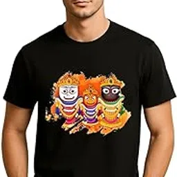 Jagannath Traditional Art T-Shirt, Black Cotton, Colorful Indian Deity Print-picture-48