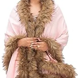 manra Women's Wool Blended 4side Faux Fur Wrap Stole for Winter Warm Shawl Wedding/Dinner/Party-picture-40