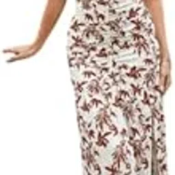 hkv Women's Floral Print One-Piece Dress, Green Palm Leaf Pattern, Cutout Maxi with Side Slit-picture-14