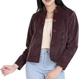 leather retail Women Velvet Four Button Coffee Jacket image 1