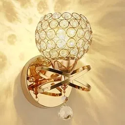 blissbells Crystal Wall Sconce Light with Gold Metal Frame, Decorative Wall Lamp with Hanging Crystal Pendant, Warm White, Pack of 1-picture-51