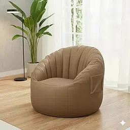 Premium Lounge Bean Bag Chair for Adults | Ultra-Comfort Leatherette Single Seater Sofa Chair | Modern Living Room Lounger with Side Pocket (Cover Only Without Beans) 5XL Bean Bag (TAN)-picture-11