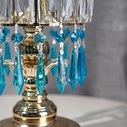 Vansh Traders 25Pcs 55mm Icicle Crystal Decorations Prisms for Chandeliers with 14mm Octagon Bead Charm (Blue)-image-4